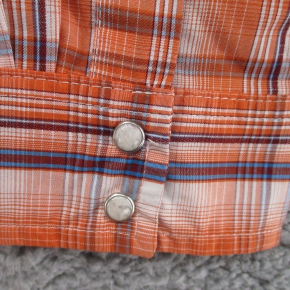 Wrangler Shirt Adult 2XL XXL Pearl Snap Orange Blue Tartan Plaid Men Button Down - Picture 4 of 15